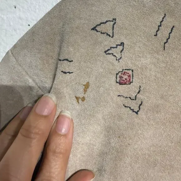 Chico's Tan Genuine Suede Leather Vintage Native Tribal Jacket Sz 2 - Picture 10 of 15